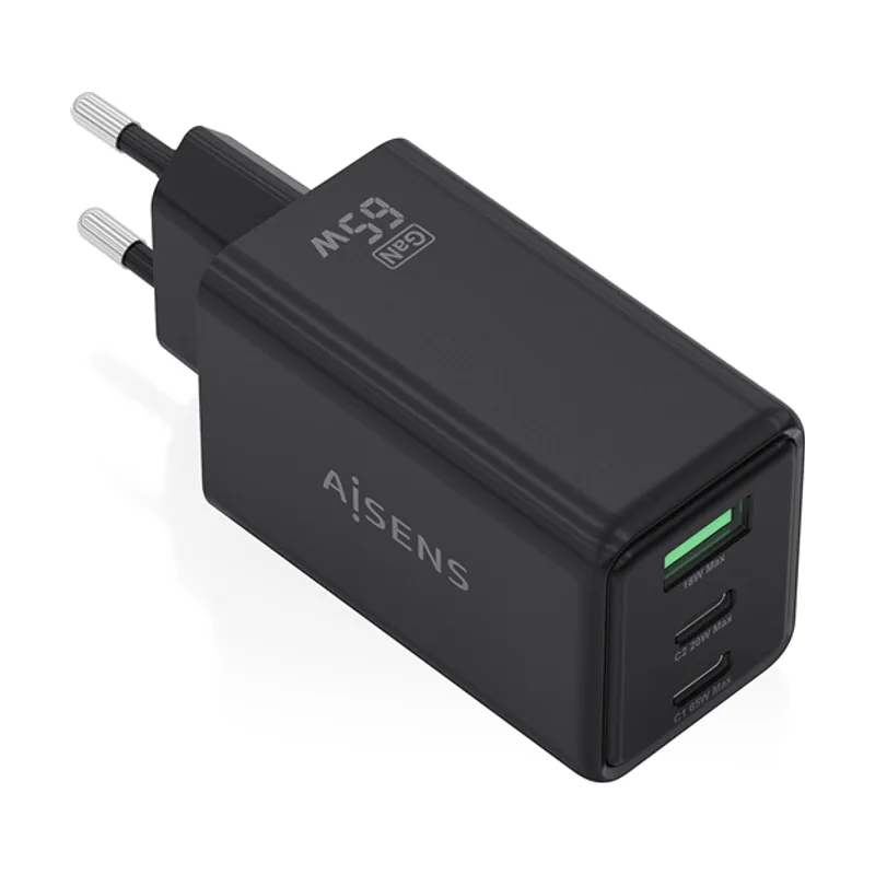 Aisens Cargador GaN 65W 2xUSB C PD3 0 QC4 0 1xUSB A QC3 0