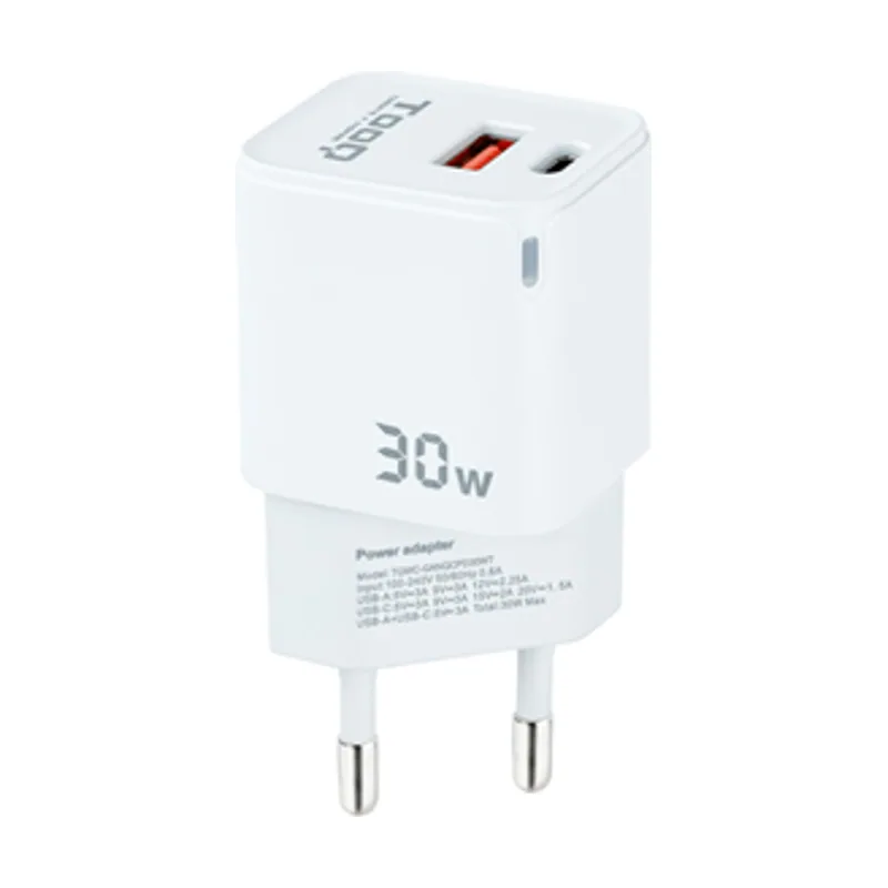 Tooq Cargador USB Pared TQWC-GANQCPD30WT GAN USB-C/PD + USB-A/QC