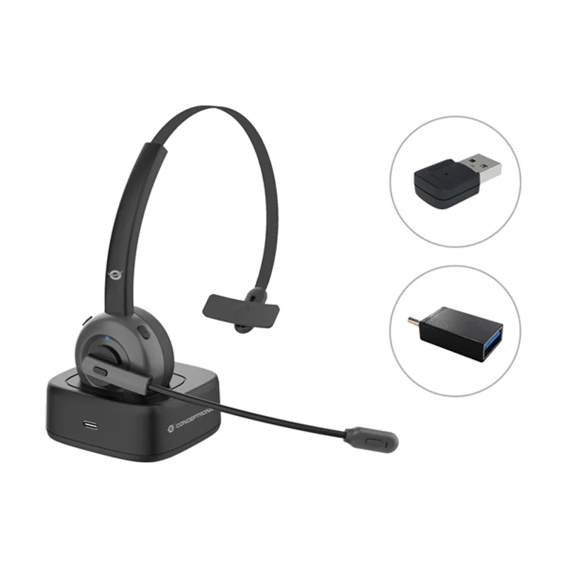 Conceptronic Headset Bluetooth CON Base DE Carga Adaptador Bluetooth Incluido POLONA03BDA