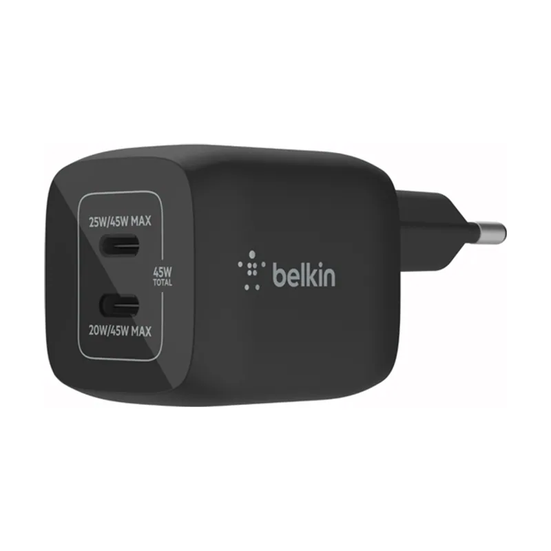 Belkin Cargador USB-C 45W WCH011VFBK 2xUSB-C GAN Boost Charge PRO
