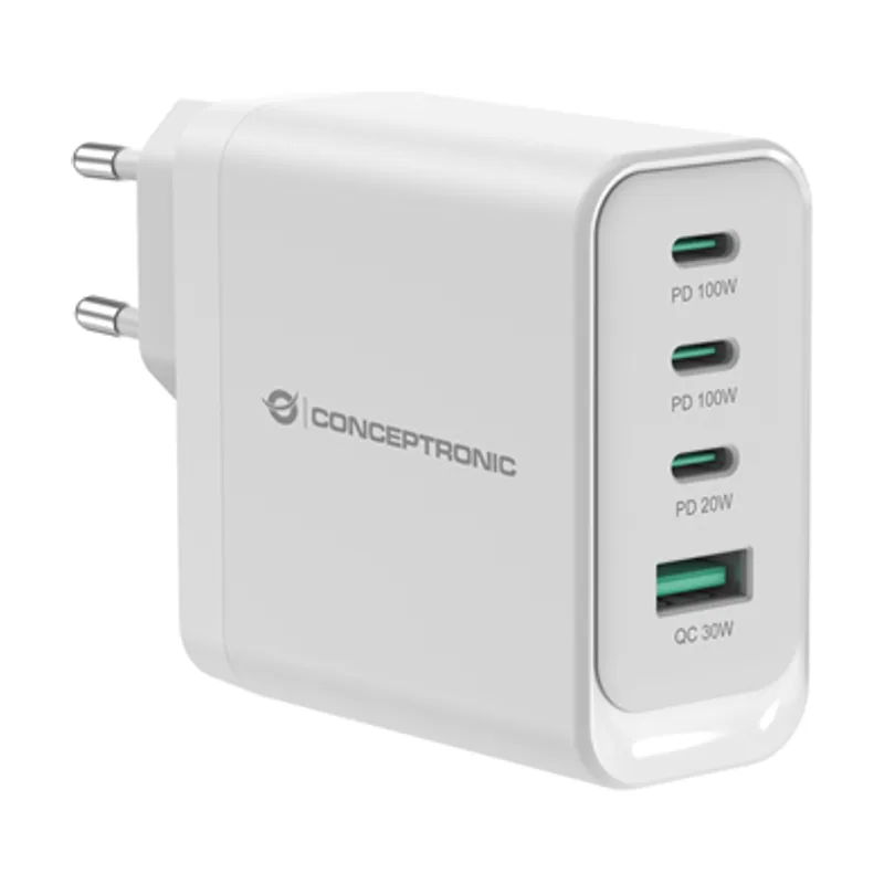 Conceptronic Cargador USB-C 100W Althea Quick Charge 3.0 PD PPS 3xUSB-C 1xUSB-A