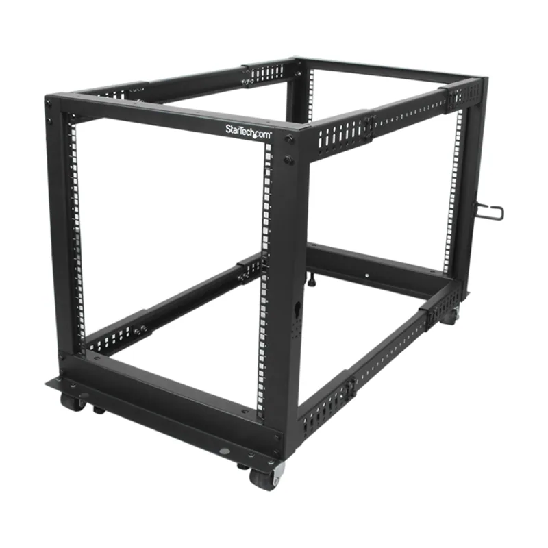 Startech Rack de Marco Abierto con Profundidad Ajustable de 4 Columnas 12U y 19 Pulgadas con Ruedas/Niveladores y Anillas de Gestión de Cableado