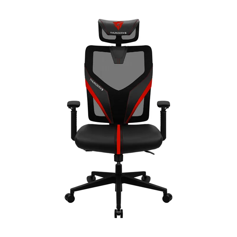 Thunderx3 Silla Ergonómica YAMA1 Negra CON Detalles EN Rojo Soporte Lumbar Ajustable Y Rejilla TR