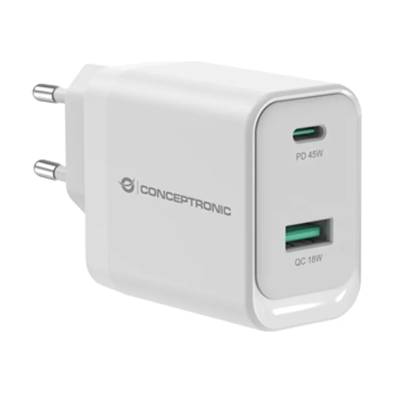 Conceptronic Cargador USB-C 45W Althea Quick Charge 3.0 PD PPS 1xUSB-C 1xUSB-A