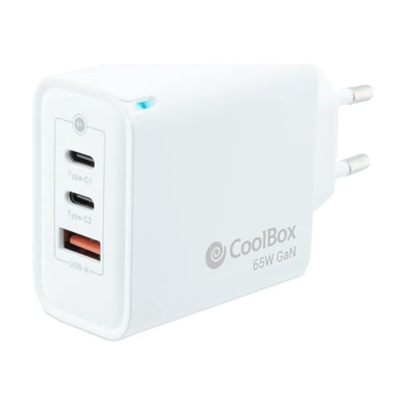 Coolbox Cargador USB Pared GAN 65W USB-C/USB-C/USB-A QC3.0