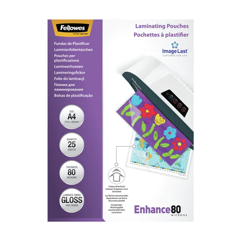 Fellowes Pack 25 Fundas de Plastificar A4 80 mic