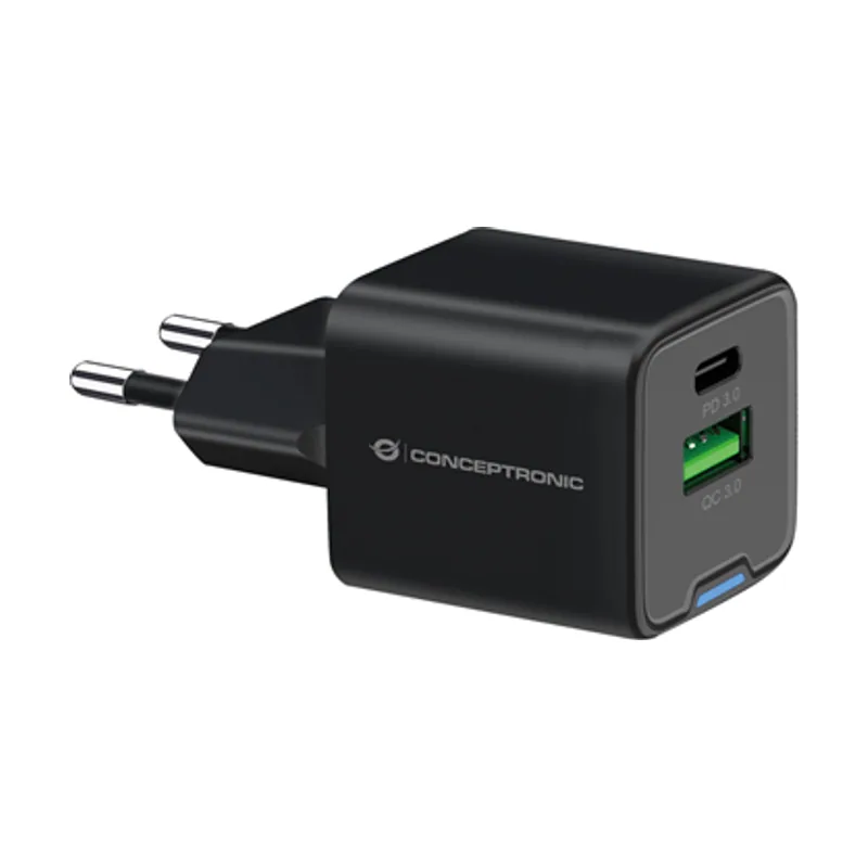 Conceptronic Cargador DE Pared USB-C x1 USB-Ax1 Quickcharge 3.0 GaN PPS