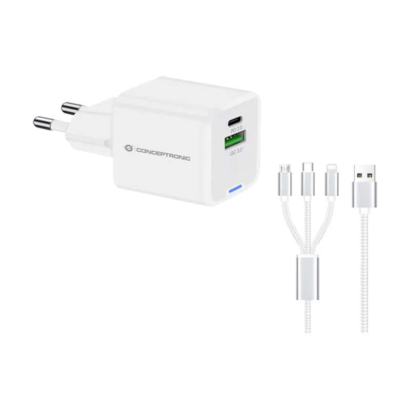 Conceptronic Cargador DE Pared USB-C x1 USB-Ax1 Quickcharge 3.0 GaN PPS