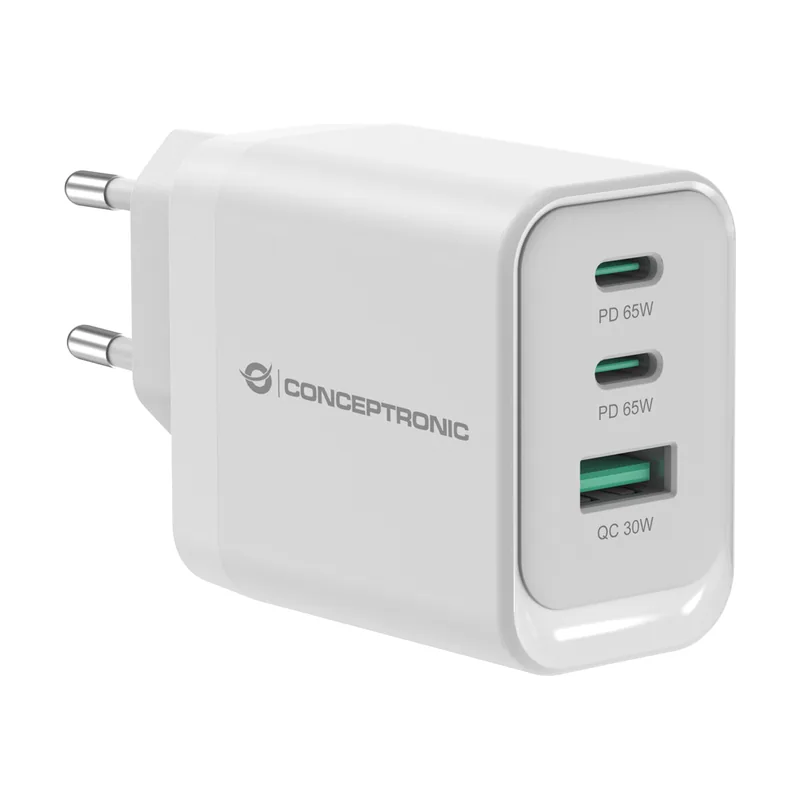 Conceptronic Cargador USB-C 65W Althea Quick Charge 3.0 PD 2xUSB-C 1xUSB-A