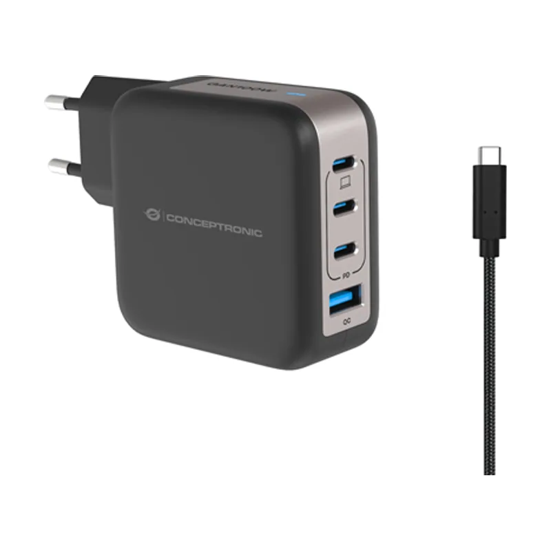 Conceptronic Cargador DE Pared USB-C x3 USB-Ax1 Quickcharge 3.0 GaN PPS