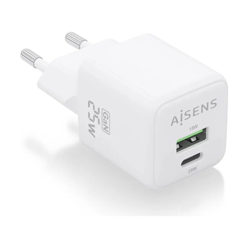 Aisens Cargador GAN 25W 1XUSB-C PD3.0 QC4.0 1XUSB-A QC3.0