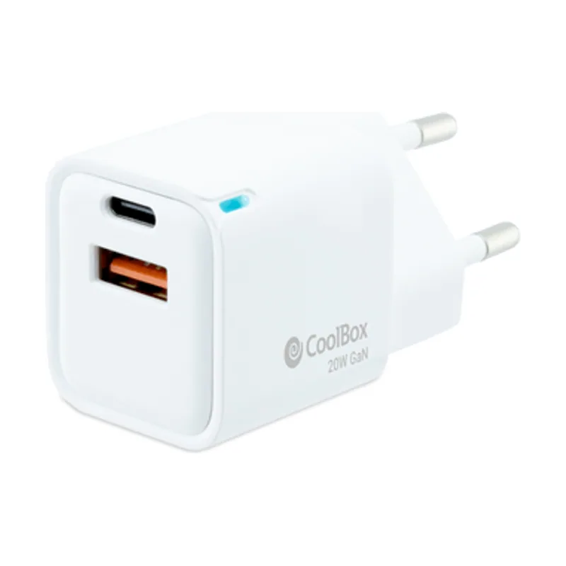Coolbox Cargador USB Pared GAN 20W USB-C/USB-A QC3.0