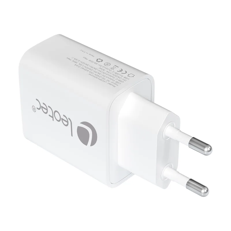 Leotec CARGADOR 30W GaN 1 USB C PD+1 USB A blanco compatible Apple Samsung