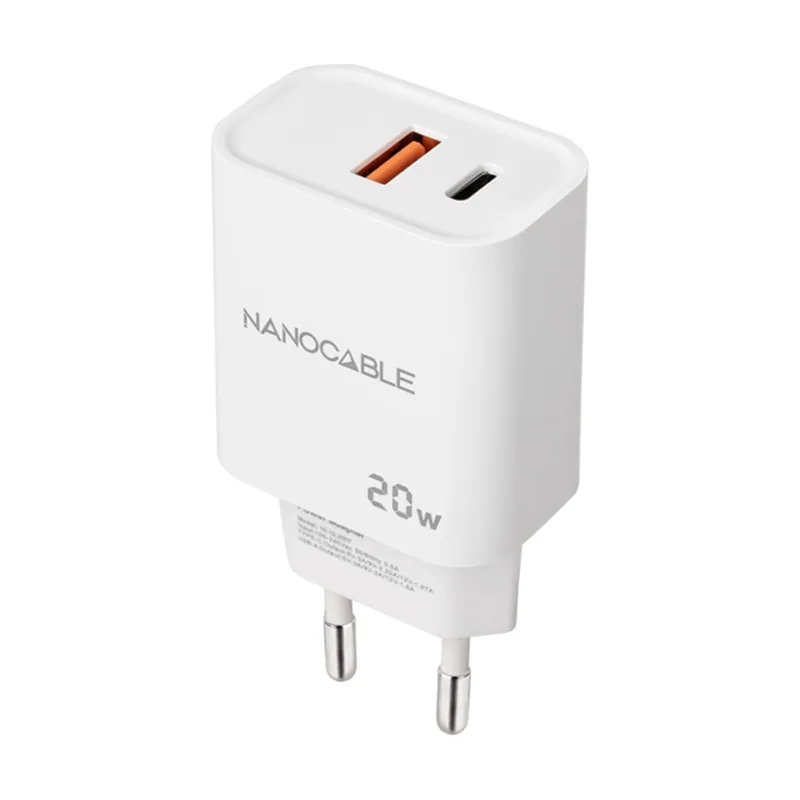 Nanocable Cargador USB Pared Nano Cable USB-C/PD + USB-A/QC 20W