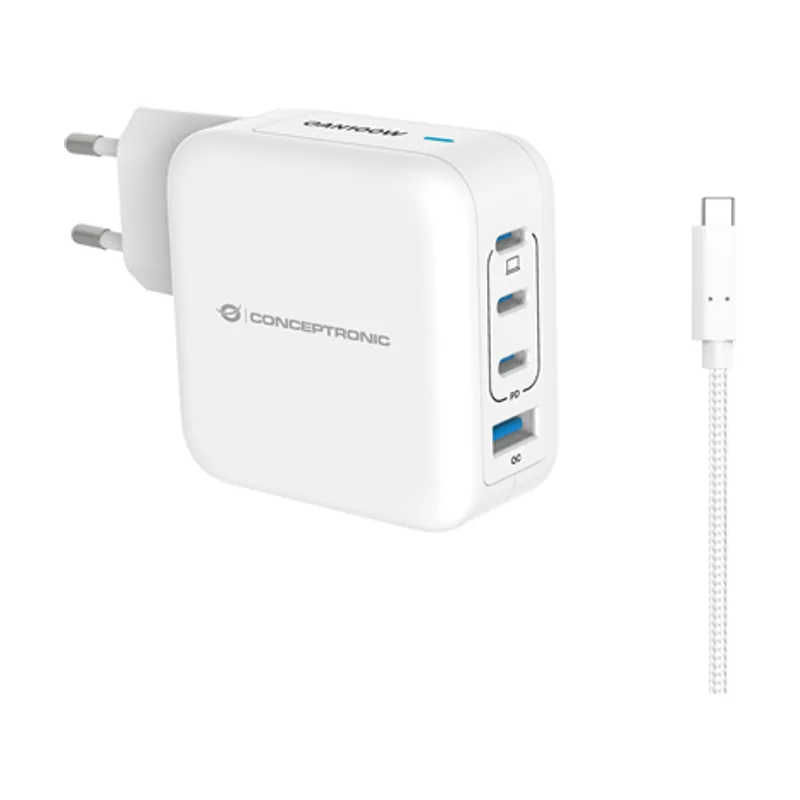 Conceptronic Cargador DE Pared USB-C x3 USB-Ax1 Quickcharge 3.0 GaN PPS