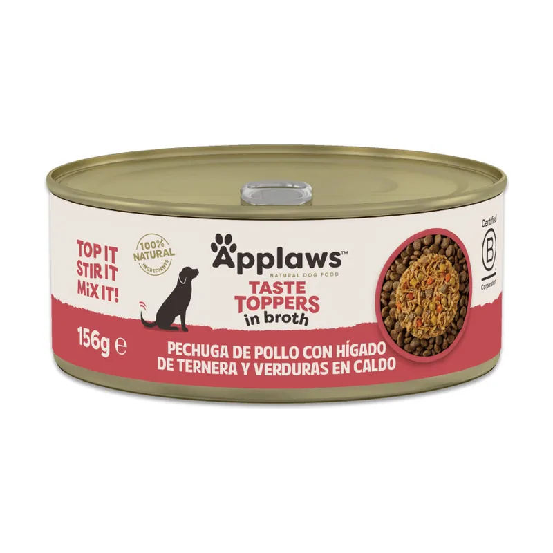 Applaws 12 latas x 156 g Taste Toppers Pollo con Hígado de Ternera y Vegetales en Caldo lata para perros ¡Pack ahorro!