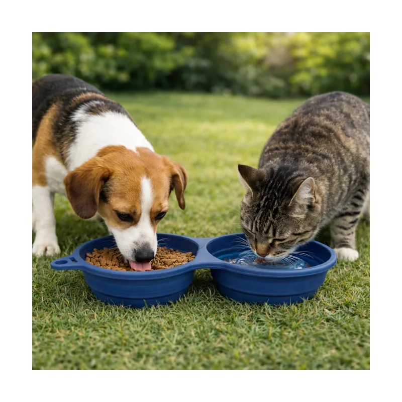 Gotoo Comedero Portátil Doble de Silicona Azul para perros y gatos