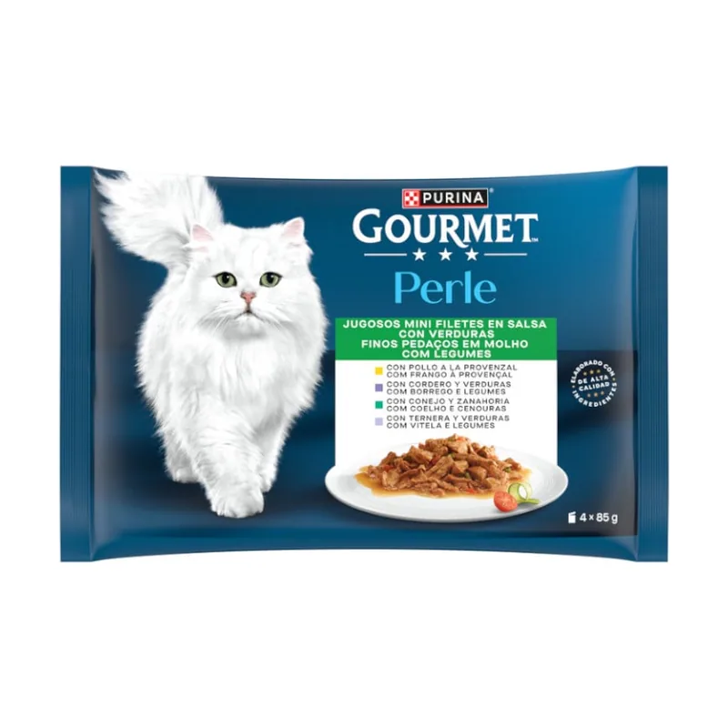 Gourmet 4 sobres x 85 g Perle Filetes de Carne con Verduras en salsa sobre