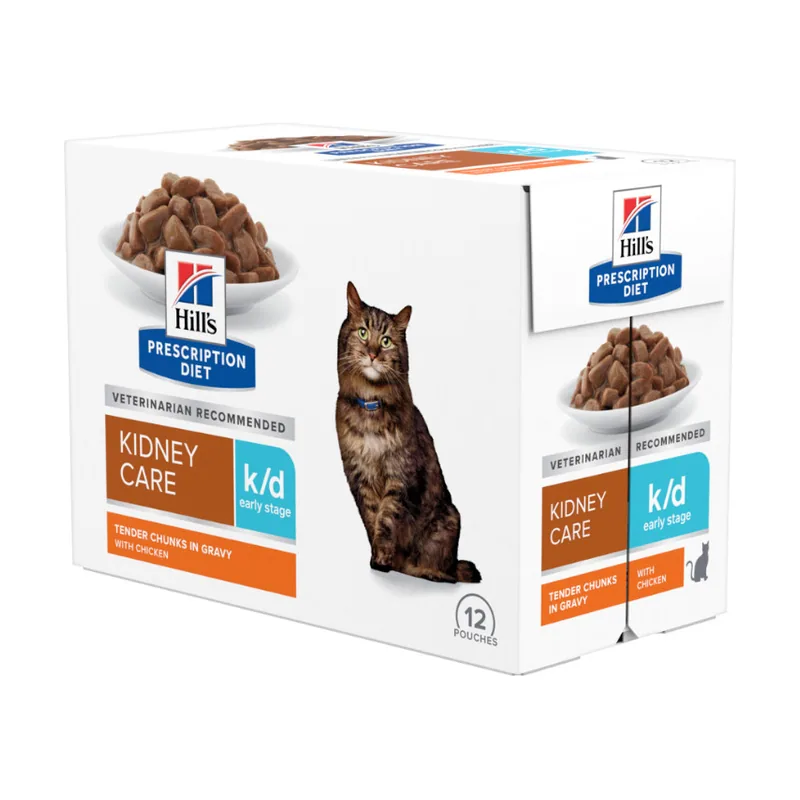 Hill's 12 sobres x 85 g Prescription Diet Early Stage Kidney Care k/d Pollo sobre en salsa para gatos