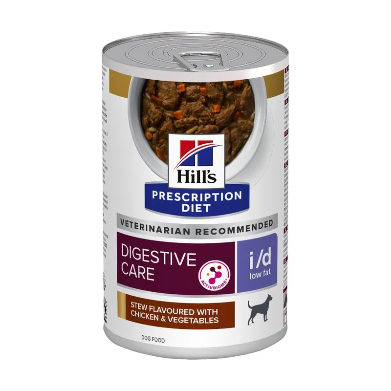 Hill's 156 g Prescription Diet Digestive i/d Care Low Fat Estofado de Pollo y Verduras lata para perros