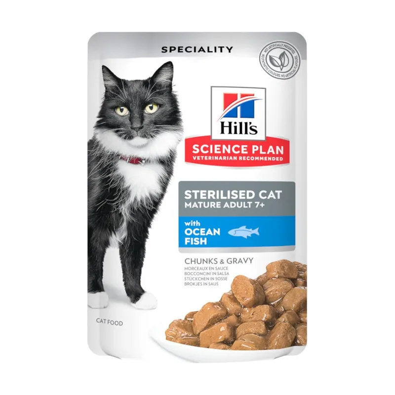 Hill's 12 sobres x 85 g Science Plan Sterilised Mature Pescado Oceánico en Salsa sobre