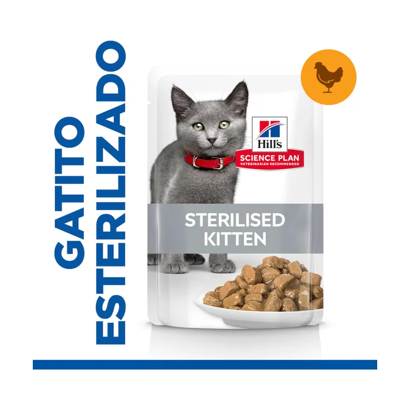 Hill's 12 sobres x 85 g Science Plan Feline Sterilised Kitten Pollo en Salsa sobre