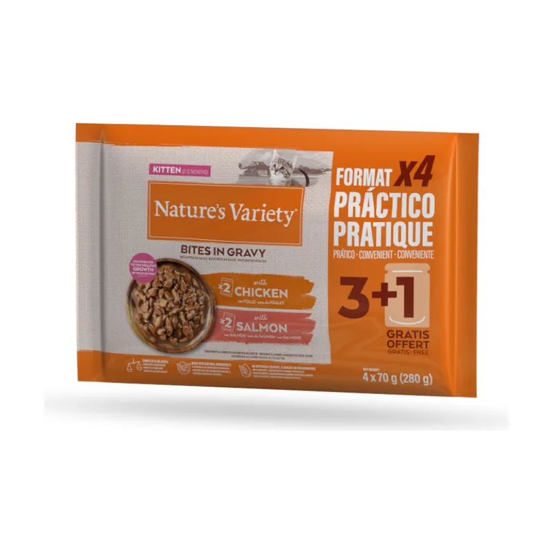 Nature's Variety 4 sobres x 70 g Kitten Bocaditos de Pollo y Salmón Sobre en Salsa