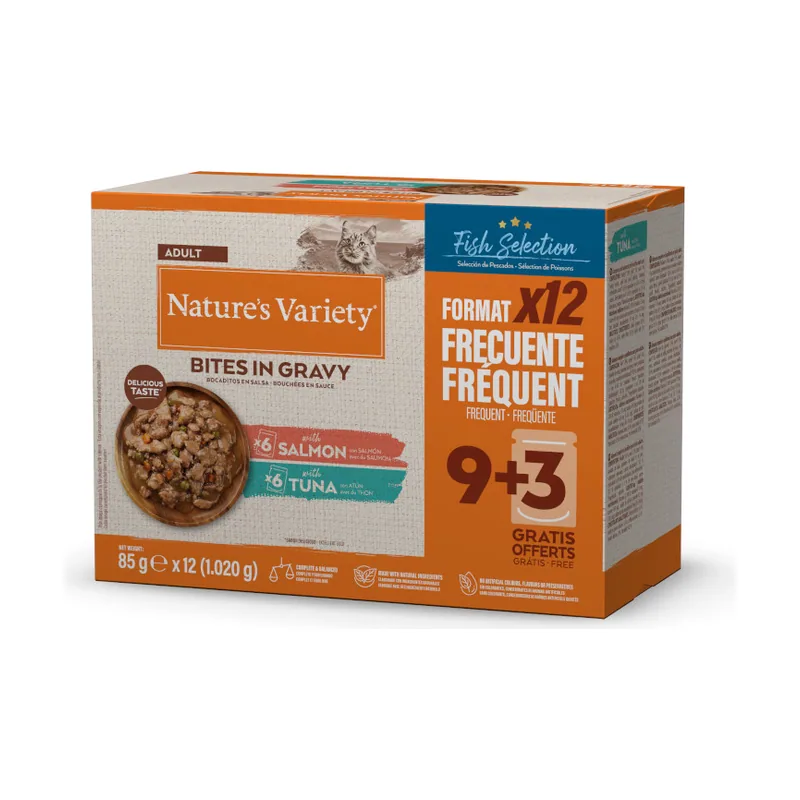 Nature's Variety 12 sobres x 85 g Adult Selección de Pescados Bocaditos de Atún y Salmón Sobre en Salsa