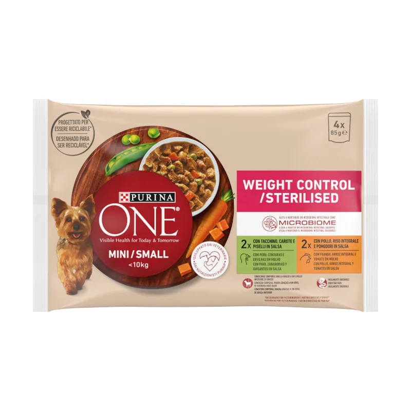Purina 4 sobres x 85 g One Adult Mini Small Weight Control Pollo y Pavo en Salsa sobre