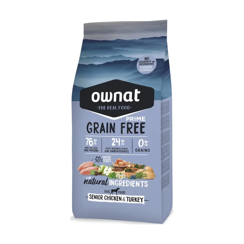 Ownat 12 kg Senior Prime Grain Free Pollo y Pavo pienso