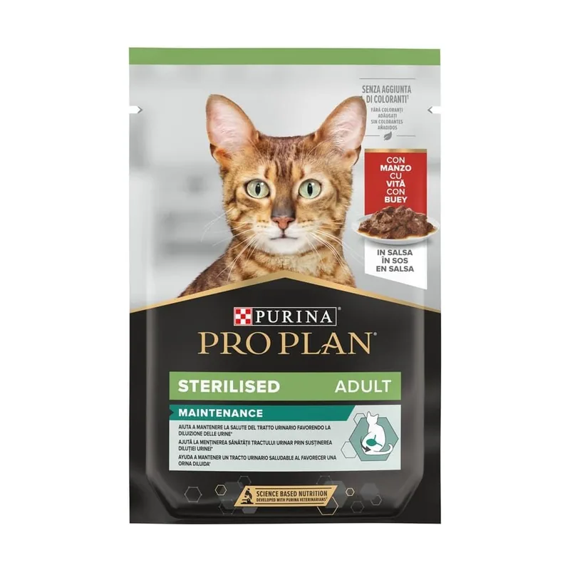 Pro Plan 85 g Sterilised Maintenance sobre con Buey en salsa