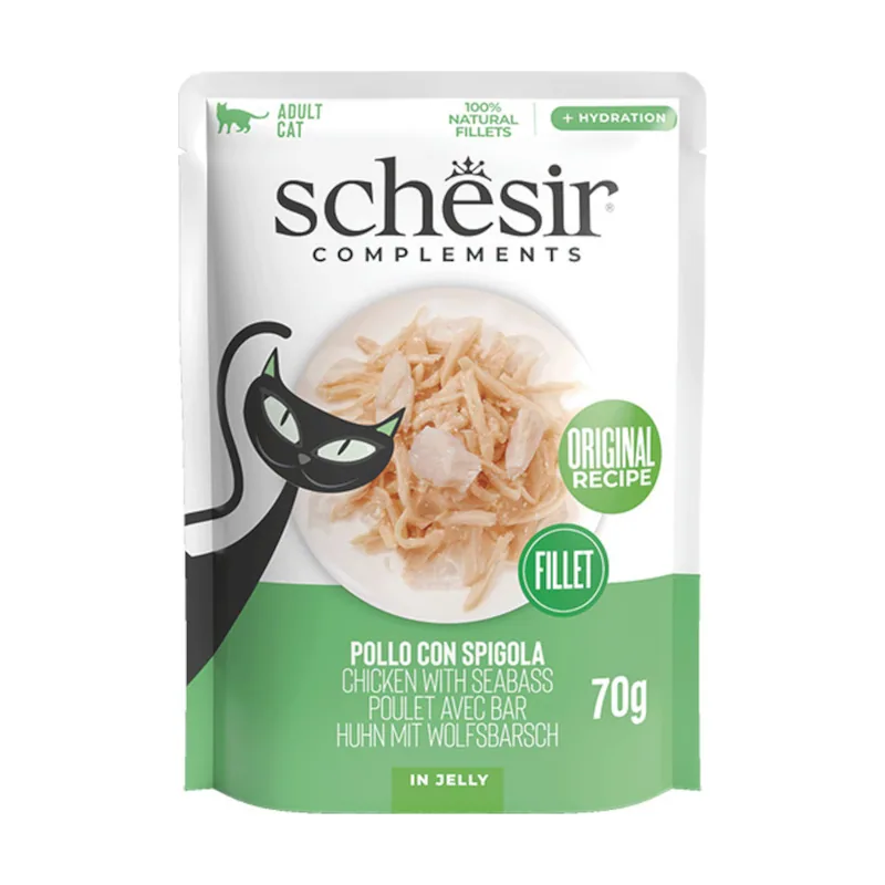 Schesir 70 g Filetes de Pollo con Lubina en Gelatina sobre