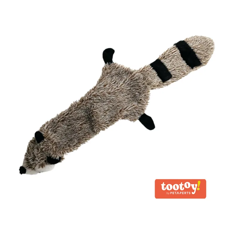 Tootoy! Comfort Skinny Racoon peluche con sonido crujiente para perros