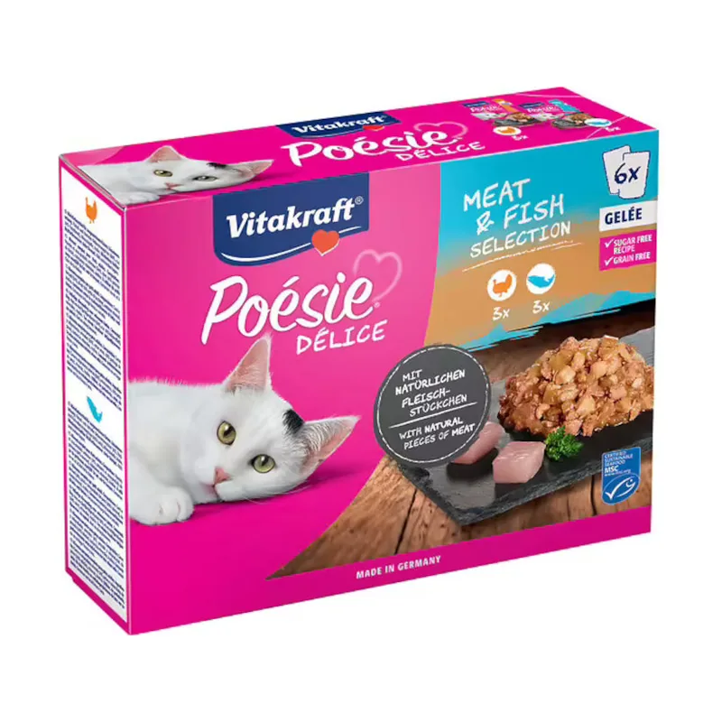 Vitakraft 6 sobres x 85 g Poésie Délice Selección de Carne y Pescado Sobre en Gelatina