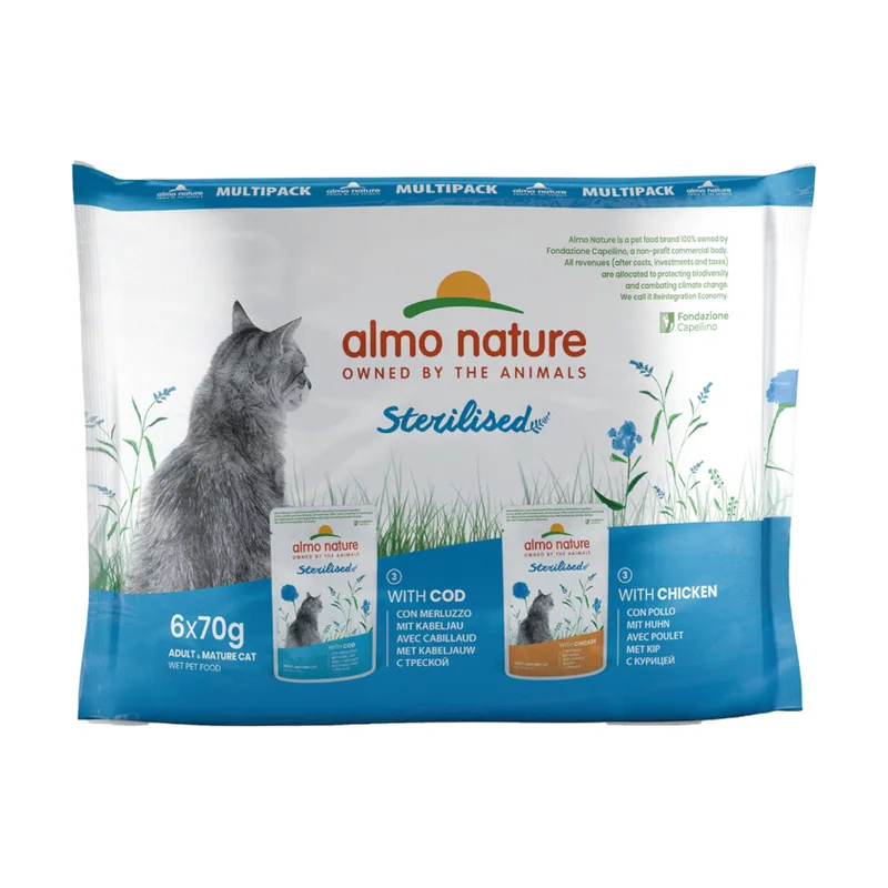 Almo Nature 6 sobres x 70 g Sterilised Bacalao y Pollo sobre