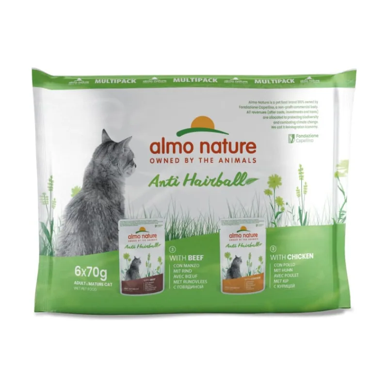 Almo Nature 6 sobres x 70 g Anti Hairball Buey y Pollo sobre
