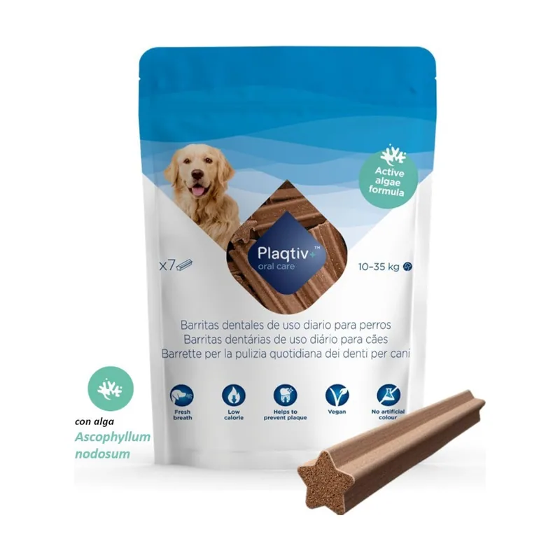 Ecuphar 7 barritas Plaqtiv+ Barritas Dentales para perros medianos y grandes