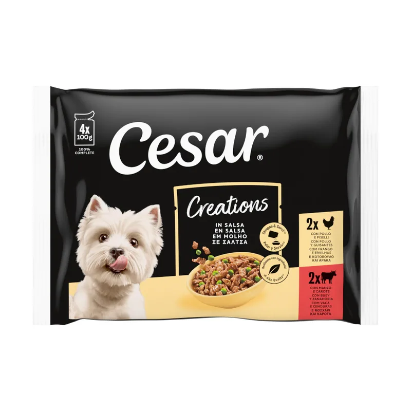 Cesar 4 sobres x 100 g Selección en Salsa Pollo y Buey sobres