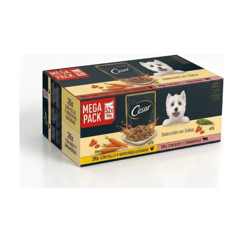 Cesar 52 sobres x 100 g Selección en Salsa Pollo y Buey sobres