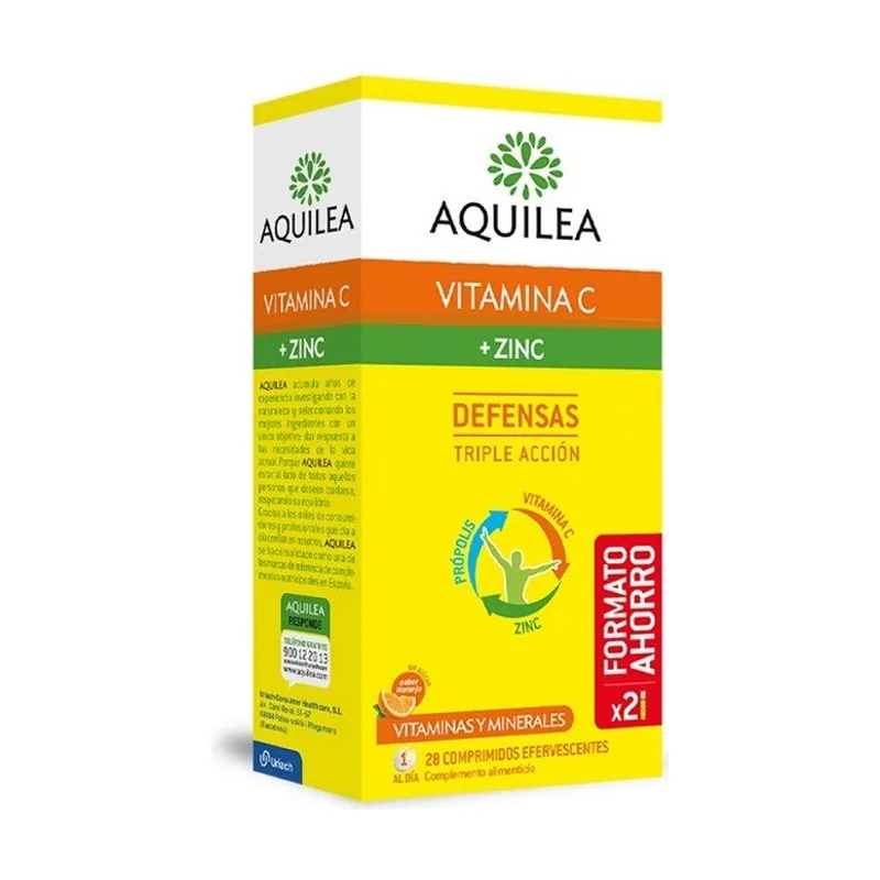 Aquilea Vitamina C + Zinc Defensas Sabor Naranja 28 Comprimidos Efervescentes