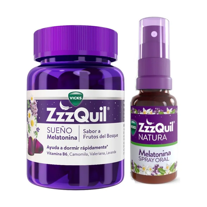 ZzzQuil Sueño Pack Spray Oral de Melatonina 30 ml + Melatonina Mango & Plátano 60 Gummies