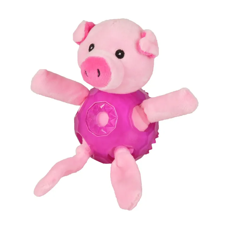 Flamingo Bellies Cerdo de peluche rosa con pelota para perros