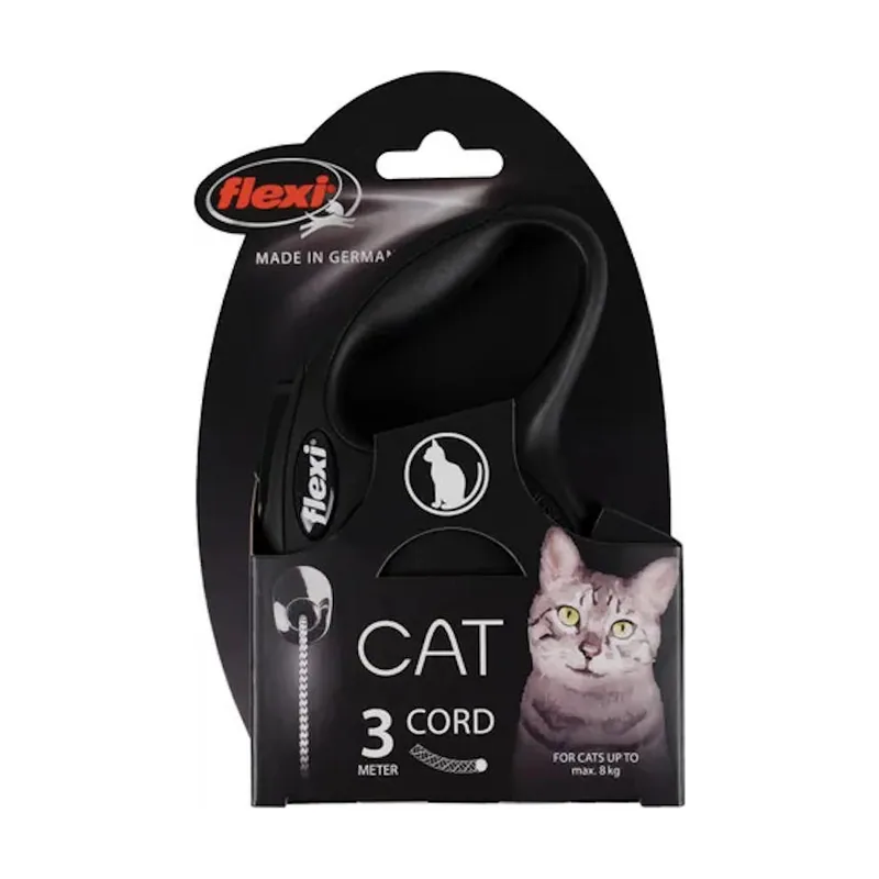 Flamingo Flexi Classic Correa Extensible Negra para gatos