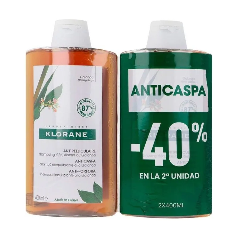 Klorane Champú Reequilibrante Anticaspa Galanga Duplo 2x400 ml