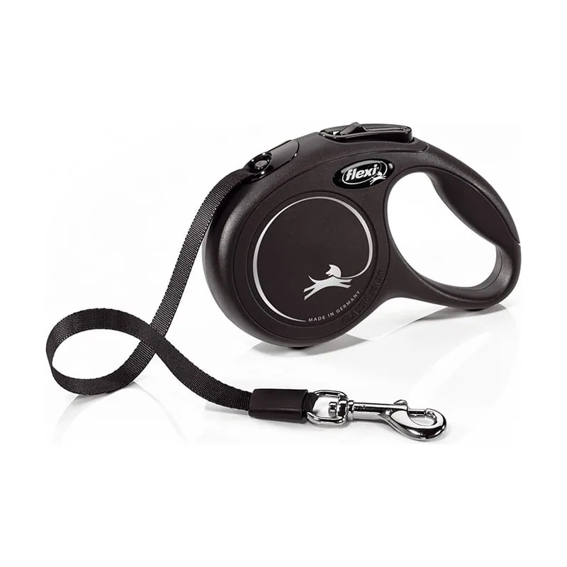 Flexi Classic Correa Extensible Negra para perros