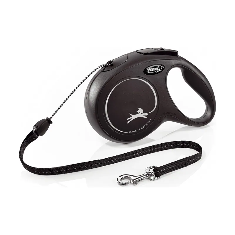 Flexi Classic Correa de Cordón Extensible Negra para perros