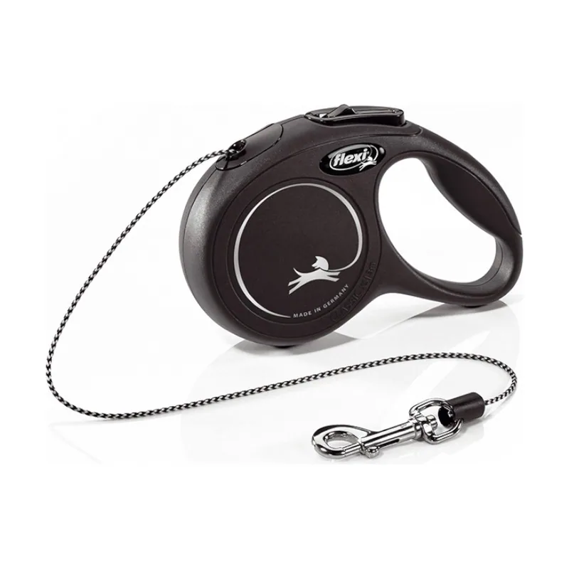 Flexi Classic Correa de Cordón Extensible Negra para perros