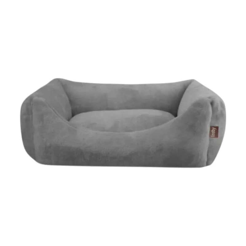 Leeby Cama suave de terciopelo gris para perros