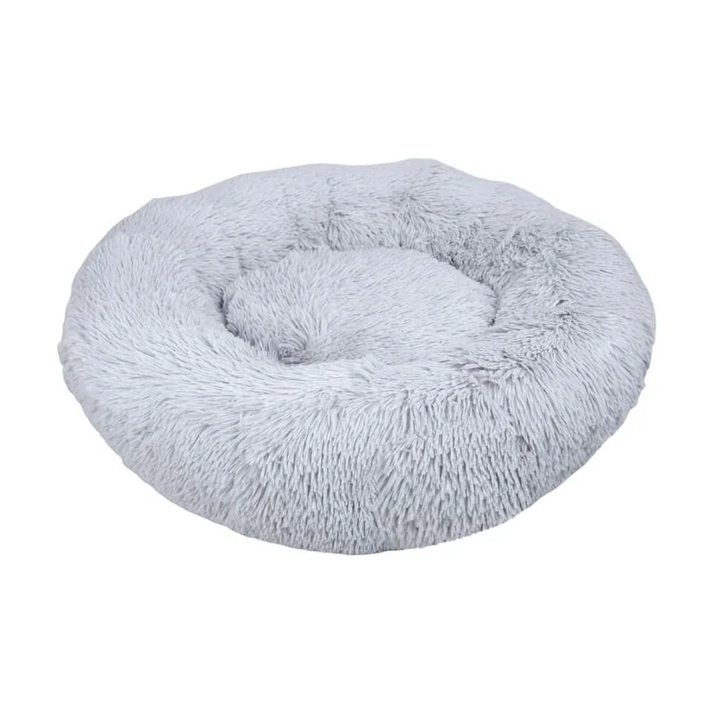 Leeby Cama Redonda Antiestrés de Pelo Gris para perros
