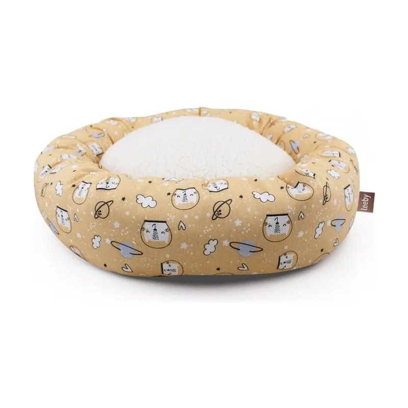 Leeby Cama Donut Antideslizante Estampado Comic Amarillo para gatos